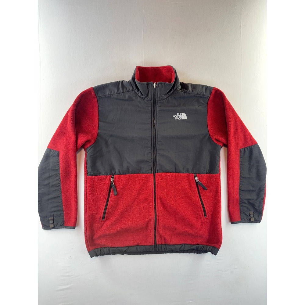The North Face Boys Denali Polartec Fleece Jacket Red Grey XL Petite Women Fit